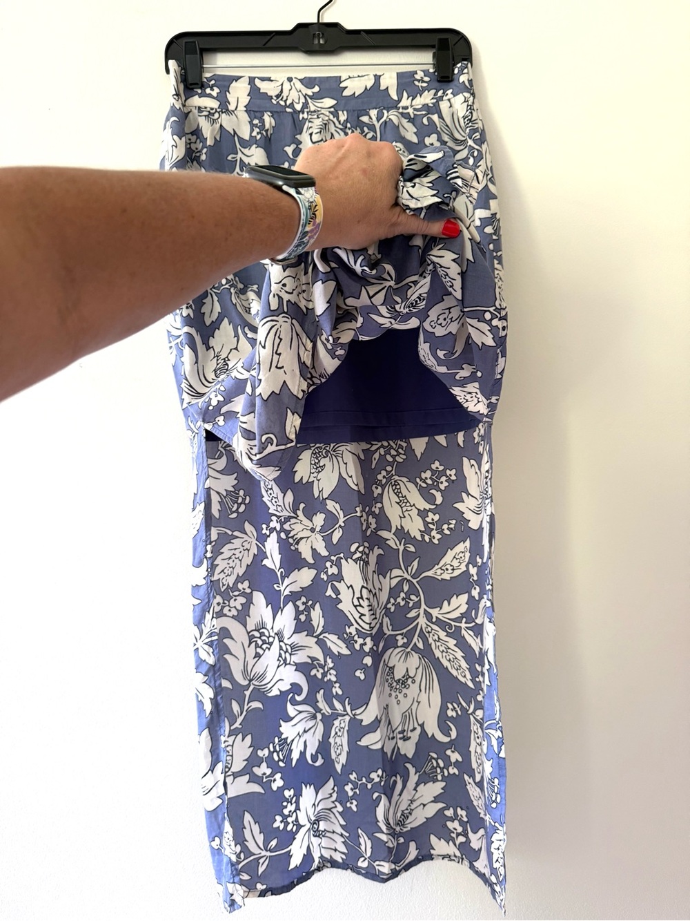 LOFT Blue Floral Botanical Midi Column Skirt Side Slits Size SP Petite - Picture 6 of 13